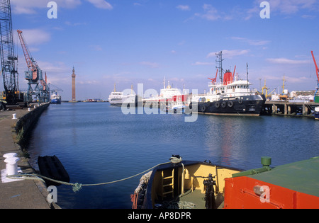 Grimsby Docks Royal Tower Dock Lincolnshire Humberside navi gru imbarcazioni navi cargo port harbour Inghilterra Inglese UK travel Foto Stock