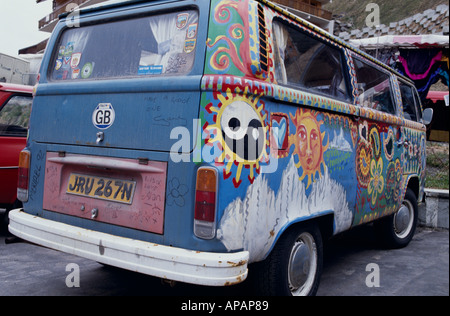Psichedelia VW Camper Van festival di Glastonbury Somerset REGNO UNITO In Inghilterra La Gran Bretagna in Europa Foto Stock