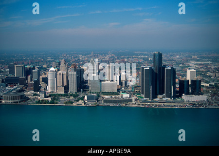 Vista aerea della città e del fiume Detroit Michigan Foto Stock