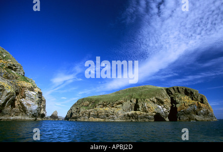 Costa costa di Ramsey Island RSPB Riserva Naturale visto da un viaggio in barca da St Davids in estate Pembrokeshire Wales UK GB Foto Stock