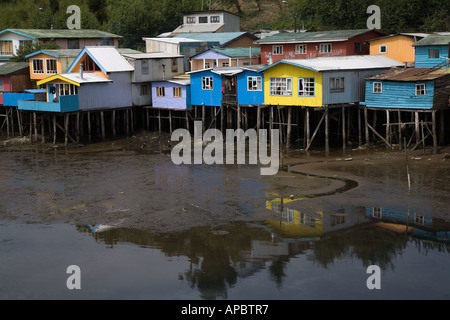 Palafitos case su palafitte Castro Chiloe Patagonia Cile Foto Stock