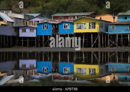 Palafitos case su palafitte Castro Chiloe Patagonia Cile Foto Stock