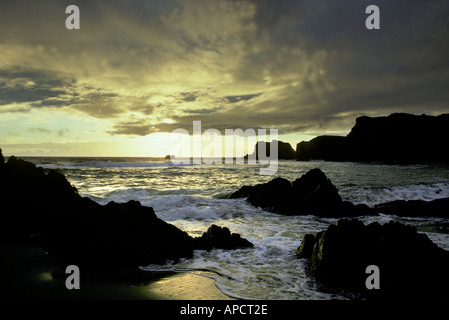 Tramonto sulle sabbie Mangersta sull'isola di Lewis in esterno Scoltand Hebridies REGNO UNITO Foto Stock