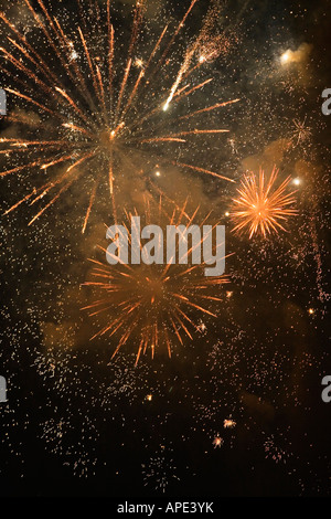 Vista di fuochi d'artificio scintillante nel cielo. Foto Stock