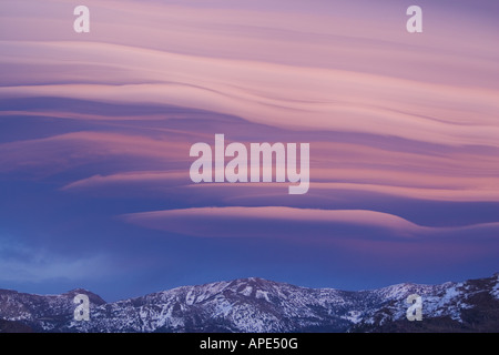 Nubi lenticolari al tramonto al di sopra della gamma di Carson in Nevada, STATI UNITI D'AMERICA Foto Stock