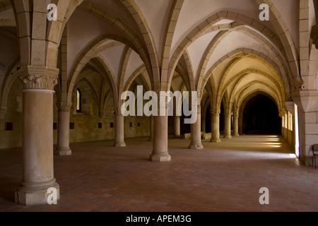 Alcobaça monastero dormitorio. Capolavoro dell'architettura gotica. Cistercensi Ordine religioso patrimonio mondiale Unesco. Portogallo Foto Stock