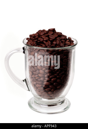I chicchi di caffè in vetro tazza da caffè Foto Stock