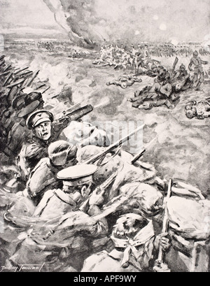 Truppe tedesche accaicarono contro trincee britanniche 1915 durante la prima guerra mondiale. Foto Stock