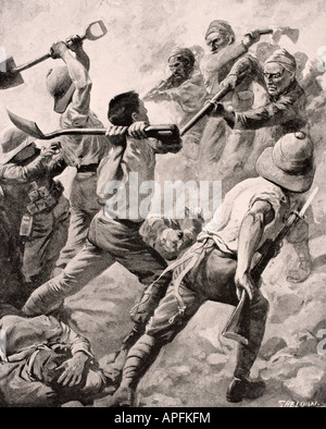 Soldati turchi e britannici in mano per combattere a mano sulla penisola di Gallipoli, Turchia 1915 durante la prima guerra mondiale. Foto Stock