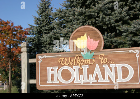 Michigan Holland,informazioni,trasmissione,pubblicare,messaggio,pubblicizzare,tulipani,influenza olandese,i visitatori viaggiano tour turistico t Foto Stock