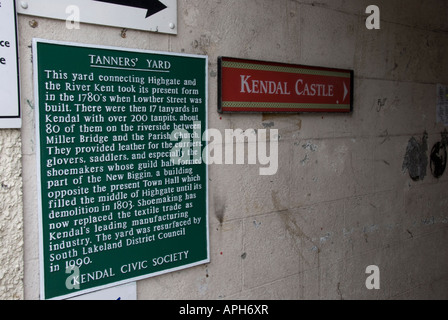 I conciatori cantiere segno kendal civic society Foto Stock