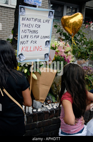 Memoriale di strada per Evren una gioventù pugnalato a morte da Crystal Palace a Londra Sud Dicembre 2007 Foto Stock