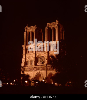 EU FR Francia regione Ile de France Parigi 4 Arrondissement la cattedrale di Notre Dame de Paris di notte medio formato più immagini Foto Stock