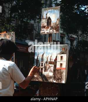 EU FR Francia regione Ile de France Paris 18 Arrondissement Montmartre il luogo per gli artisti e pittori di Place du Tertre Foto Stock