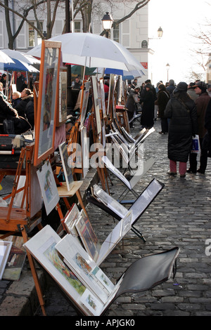 Un artista al lavoro Place du Tertre Parigi Foto Stock