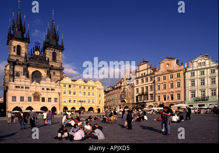Orologio municipio Staromestske Namesti, la Piazza della Città Vecchia di Praga Repubblica Ceca Foto Stock