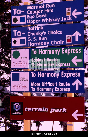 Ski Run Informazioni su Whistler Mountain Whistler della Columbia britannica in Canada Foto Stock