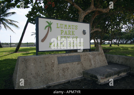 Segno a Lummus Park della città di Miami Beach Novembre 2007 Foto Stock