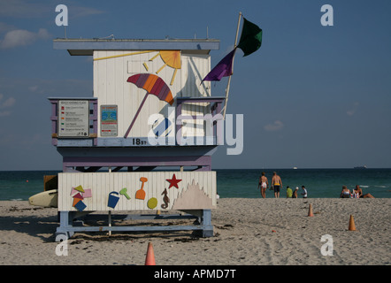 Xviii street life guard capanna sulla spiaggia di Miami, Novembre 2007 Foto Stock