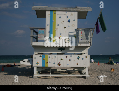 Xvii street life guard capanna sulla spiaggia di Miami, Novembre 2007 Foto Stock