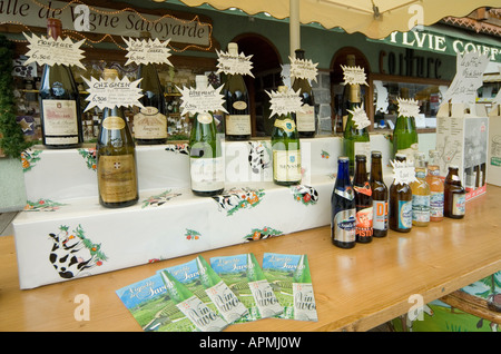 Vini locali in mostra a Samoens, Francia. Foto Stock