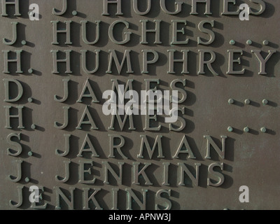 Soldati gallese cognomi su Aberystwyth War Memorial Wales UK Foto Stock