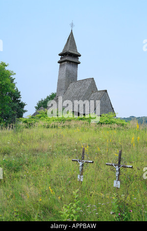 Chiesa di legno, Oblast di Zakarpattia (Oblast di Transcarpazia, Transcarpathia, Zakarpattya, Subcarpathian Rus), Ucraina Foto Stock