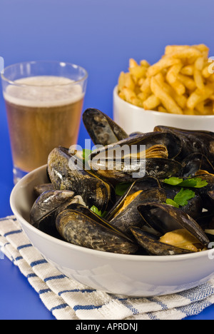 Moules Marinière Cozze Francia Belgio cibo Foto Stock