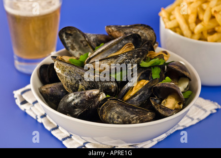 Moules Marinière Cozze Francia Belgio cibo Foto Stock