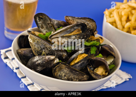 Moules Marinière Cozze Francia Belgio cibo Foto Stock