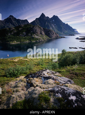 Steinsfiorden, Vestvagoya, Isole Lofoten in Norvegia Foto Stock