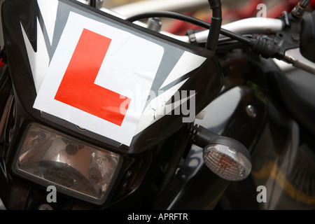 L Allievo piastre su un motociclo Belfast Irlanda del Nord Regno Unito Foto Stock