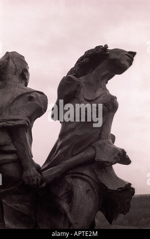 La scultura in legno, sindrome di Muckle sbalorditi Meg, Scottish Borders, Scotland, Regno Unito Foto Stock