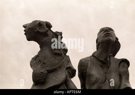 La scultura in legno, sindrome di Muckle sbalorditi Meg, Scottish Borders, Scotland, Regno Unito Foto Stock