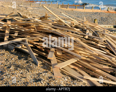 Il legname si è incagliata sulla costa Sud a Goring dal mare ad ovest di Worthing West Sussex dal coniata nave da carico il principe di ghiaccio Foto Stock