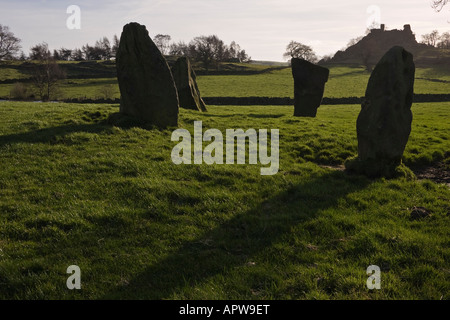 Nove pietre vicino cerchio di pietra e Robin Hood's Stride, Harthill Moor, Peak District, Derbyshire Foto Stock