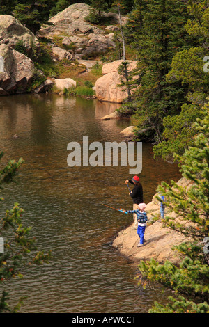 Pesca al lago da sogno, Rocky Mountain National Park, Estes Park, COLORADO, Stati Uniti d'America Foto Stock