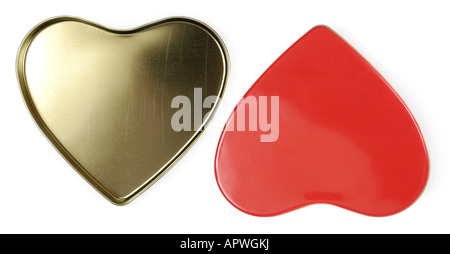 Ottone giallo e rosso forme di cuore aperto a forma di cuore scatola regalo Foto Stock