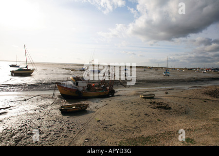 Regno Unito essex vecchio leigh on sea vista sull'estuario del Tamigi a bassa marea Foto Stock