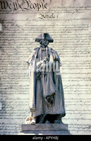 Costituzione degli Stati Uniti d'America e statua di George Washington composito Foto Stock