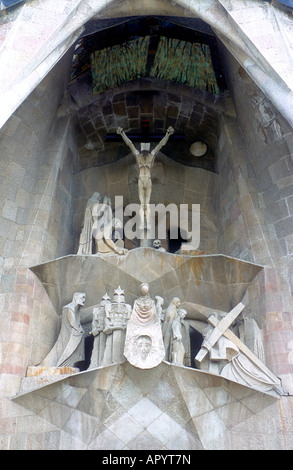 Dettaglio della parte anteriore della Sagrada Familia di Barcellona, Spagna Foto Stock