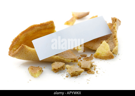 Aperto Fortune cookie con un messaggio vuoto inserire il proprio Foto Stock