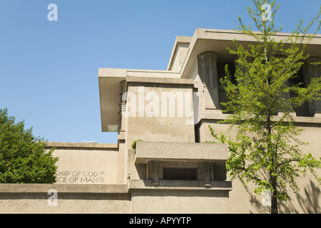 ILLINOIS Oak Park Unity Temple chiesa progettata da Frank Lloyd Wright versata cubista costruito in cemento 1905 Foto Stock