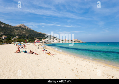 Spiaggia di Algajola vicino a Calvi, la Balagne, costa Nord, Corsica, Francia Foto Stock