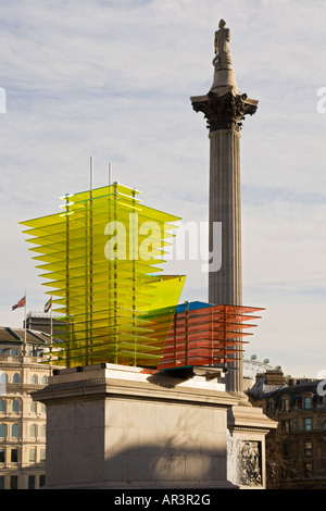 Vista della Nelsons Column,Trafalgar Square,Londra,l'Inghilterra,UK Foto Stock