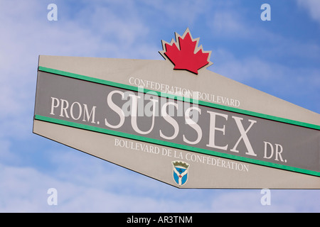 Sussex Drive strada segno meglio conosciuta come la strada dove il Governatore generale del Canada vive Rideau Hall Ottawa Ontario Canada Foto Stock