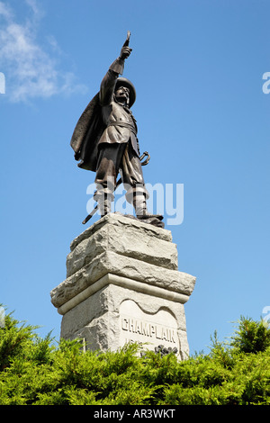 Statua di Samuel de Champlain 1567 1635 è stato il XVII secolo explorer geografo e map maker che fondò la città di Québec. Foto Stock