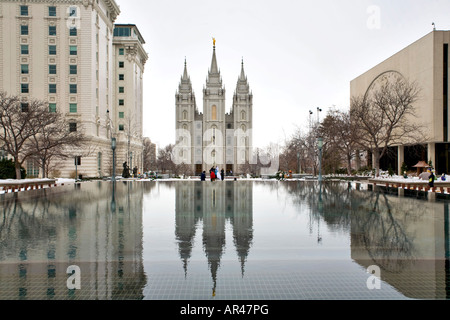 LDS Tempio HQ e hotel. Chiesa di Gesù Cristo dei Santi Latter-Day in Salt Lake City, Utah Foto Stock