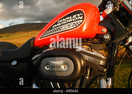 Abstract Harley Davidson 883r fotografati contro nebulosa oscura mori atmosferica sfondo Foto Stock