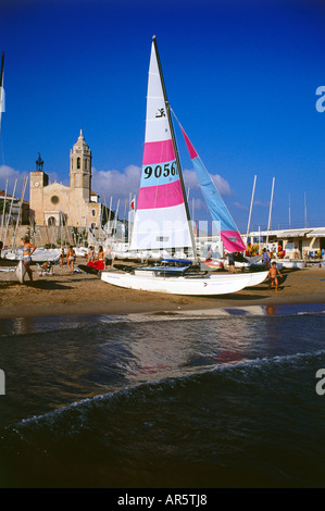 Spiaggia di Sitges, Costa Daurada, Provincia di Barcellona, in Catalogna, Spagna Foto Stock